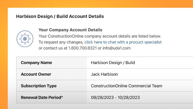 Stay Updated on ConstructionOnline™ Account Information through New Company Account Details Modal
