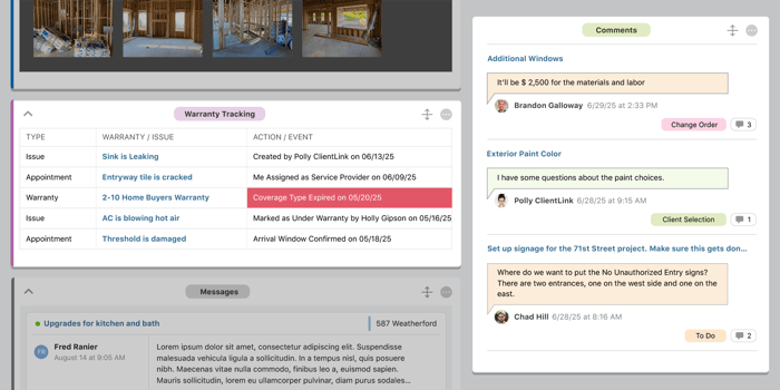 ConstructionOnline Announces New Widgets for Agenda View | Comments for Construction Change Orders and Selection Sheets | Construction Project Warranty Tracking | Construction Management Software