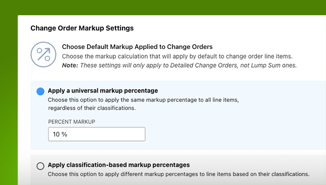 Streamline Change Order Management with Default Change Order Markup Settings