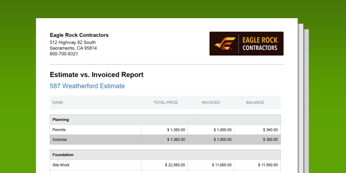 Improve Construction Financial Management with Expanded Options for the Estimate vs. Invoiced Report