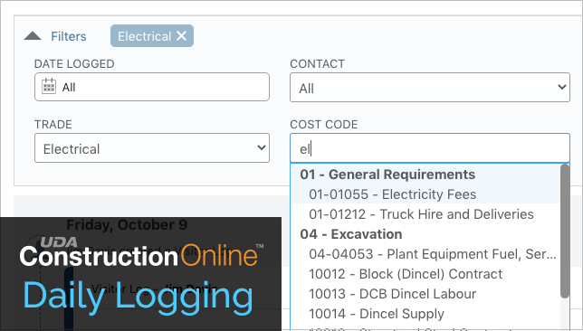 Advanced Filters Added to Daily Logging in ConstructionOnline