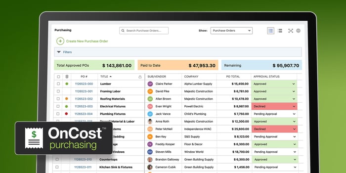 UDA ConstructionOnline Introduces New OnCost Purchasing | Construction POs, Bills, Expenses, Receipts, and Payments for the #1 Ranked Construction Project Management Software