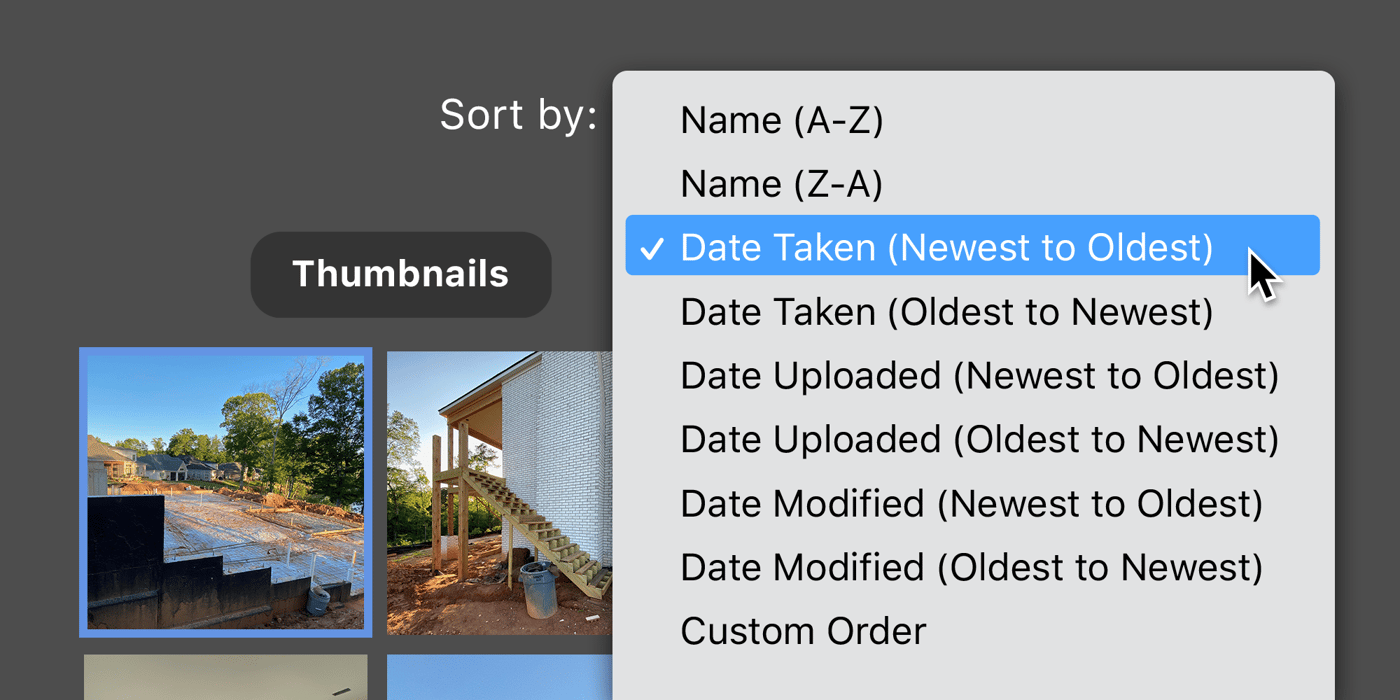 Construction Sort ConstructionOnline Adds Option to Sort Project Photos by 'Date Taken'