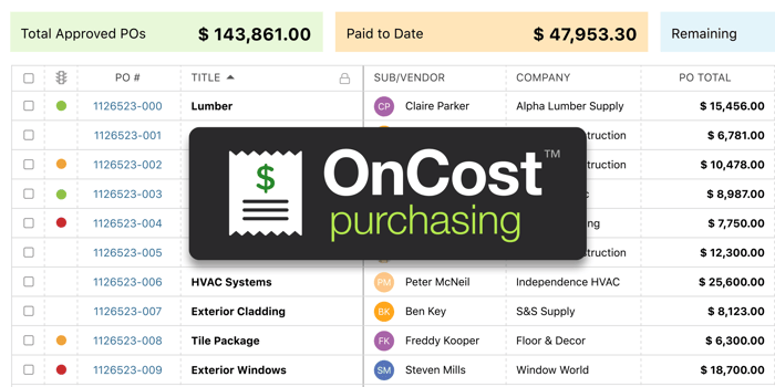 Expand existing ConstructionOnline subscriptions with new options for adding on construction Purchase Orders, Bills, Expenses, Receipts, and Payments | OnCost Purchasing | UDA ConstructionOnline | Construction Financial Management Software