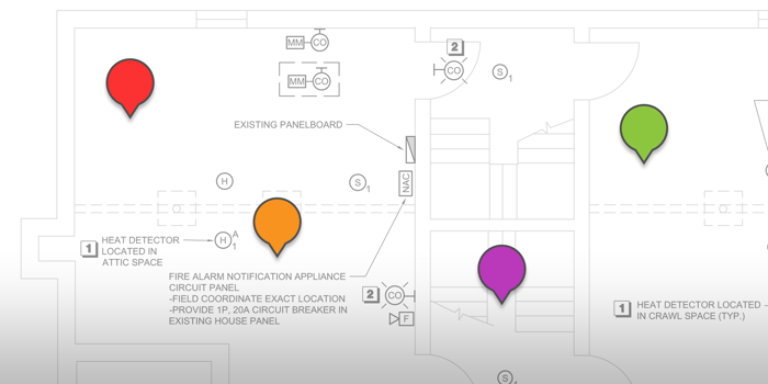 New Color-Coded Pins for Construction Drawings in Redline Planroom for ConstructionOnline