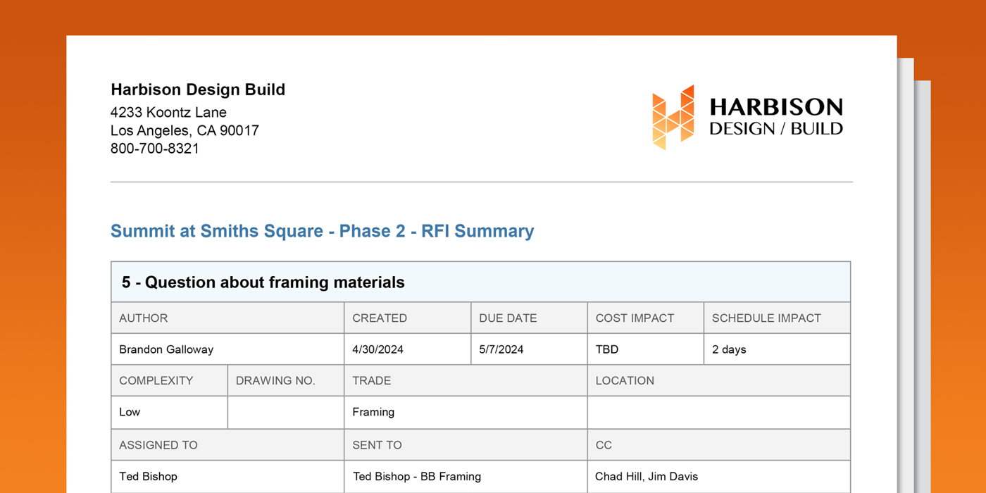 Summary Update Latest Updates Offer More Customization for Construction RFI Report