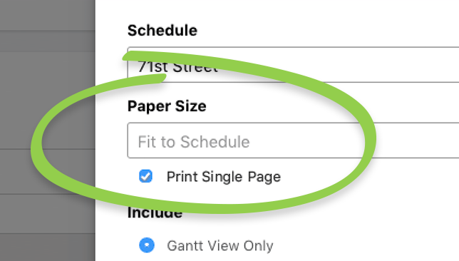 New Single Page Print Option Available for Construction Gantt Chart Schedules