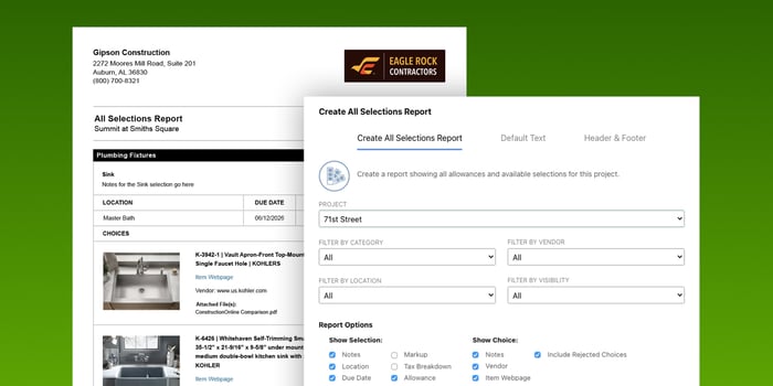 ConstructionOnline Announces Updates to Reports for Construction Client Selections Sets | Selections Management Software | Design-Build