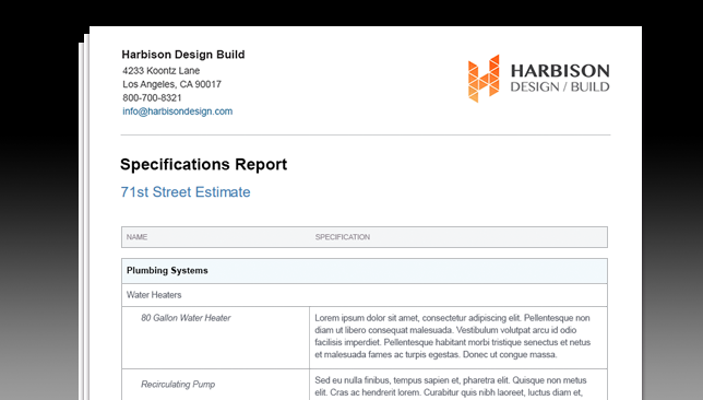 New Specifications Report Now Available for Advanced Construction Estimating Online