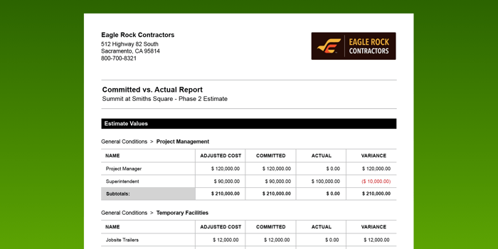 Updated Construction Estimate Reports Improve Project Financial Documentation in ConstructionOnline | Construction Estimating Software | Construction Financial Reporting Software