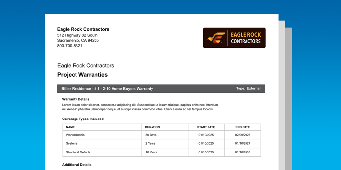ConstructionOnline™ Introduces Convenient Project Warranty Report