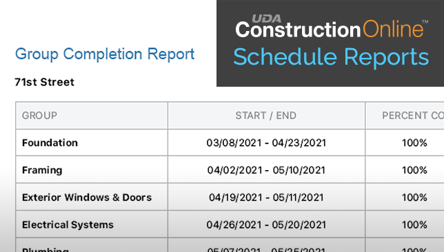ConstructionOnline Introduces Schedule Group Completion Report